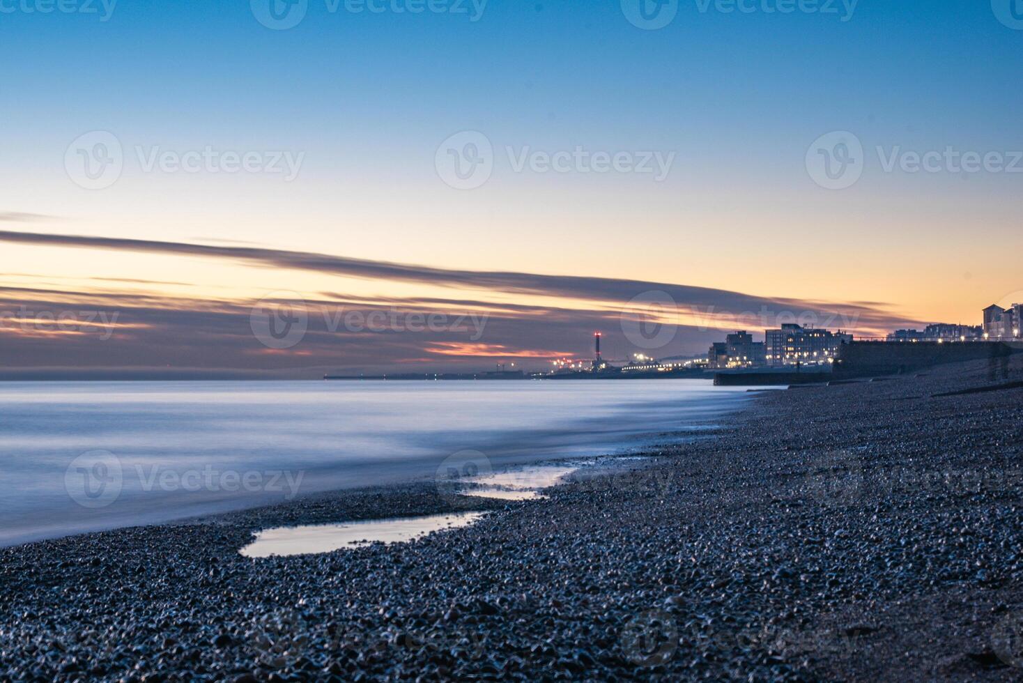 Long exposure on a Brighton beach in evening, East Sussex, UK photo