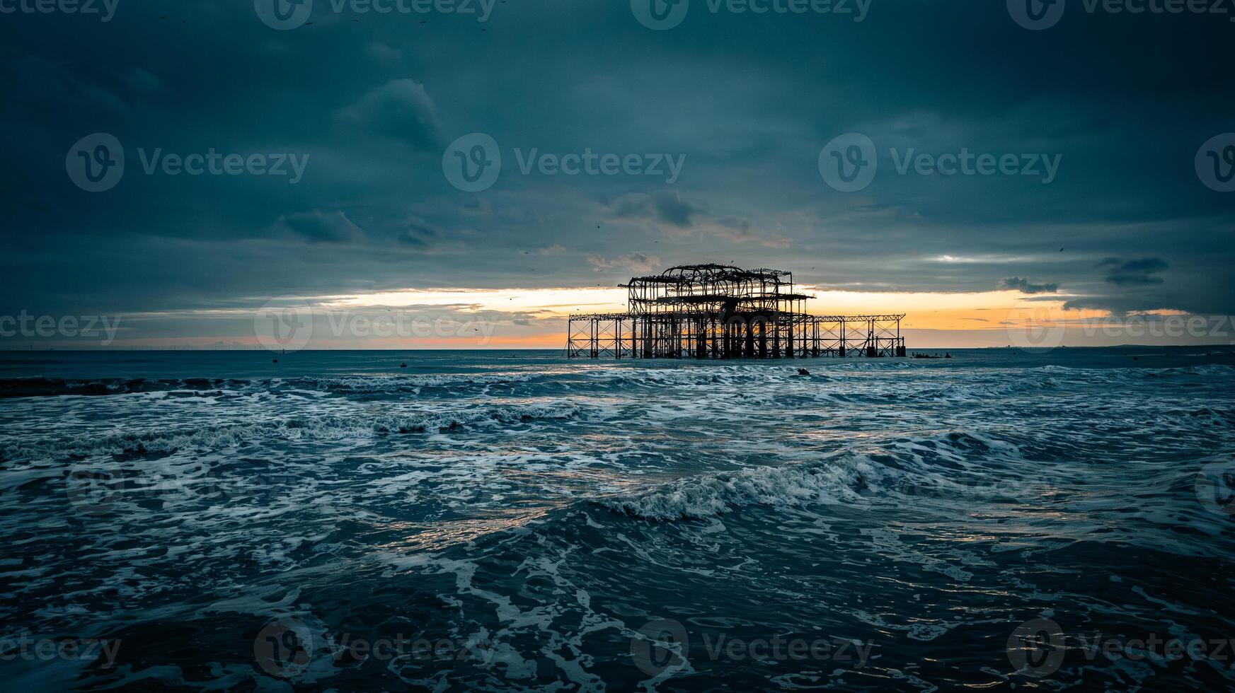 Aerial view of an old abandon pier in Brighton, East Sussex, UK photo