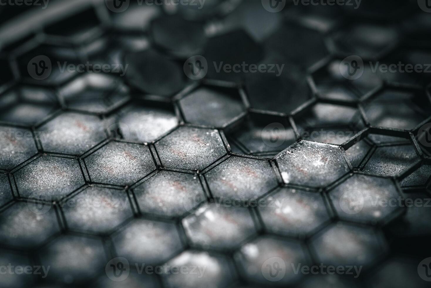 Small pentagons, parts laser cut in metal, close up photo