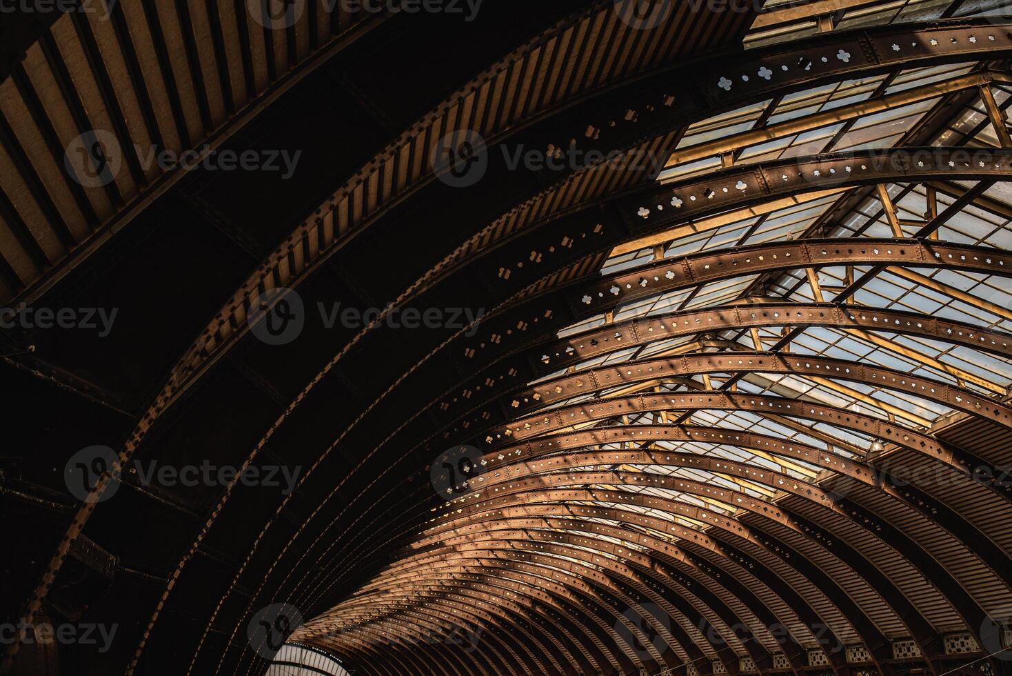 Columns in York train station with symmetrical patterns, York, Yorkshire, UK photo