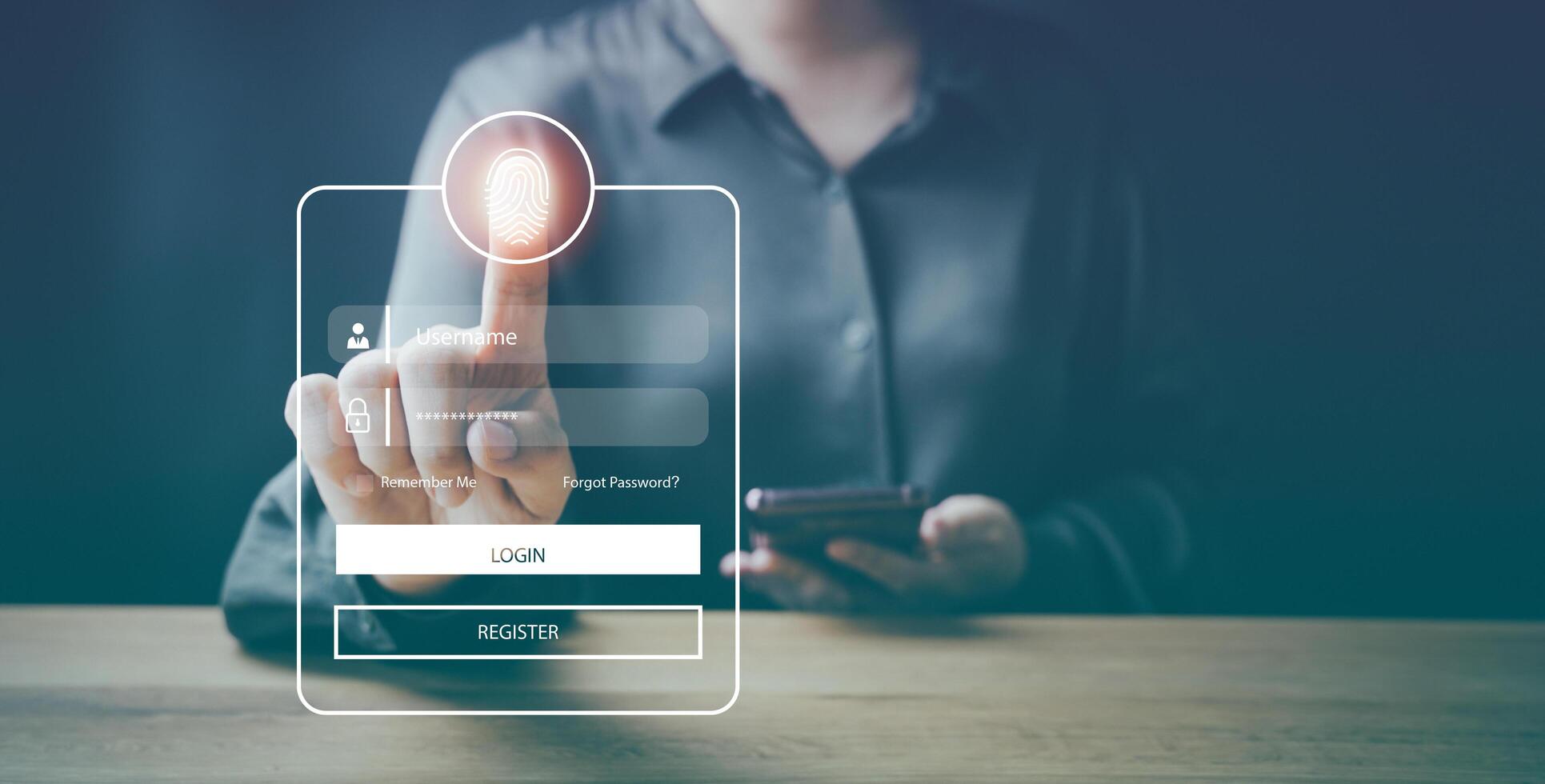 A woman using a smartphone to login to a website photo