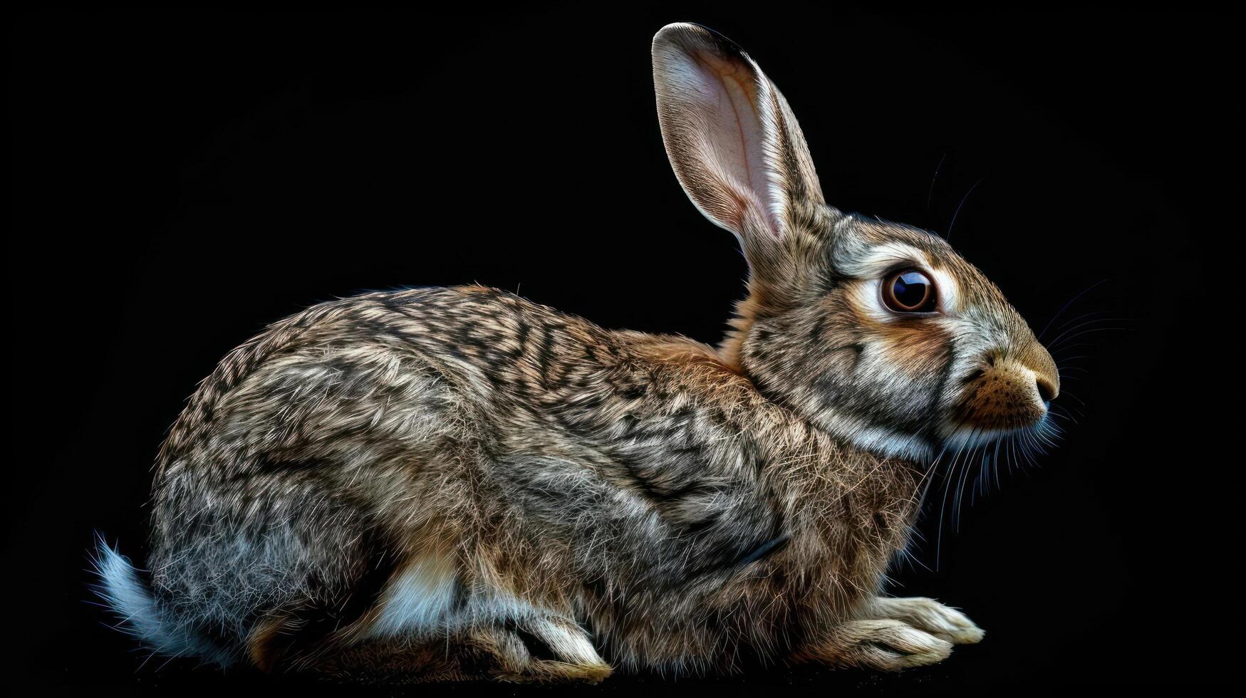 a brown and white rabbit on a black background photo