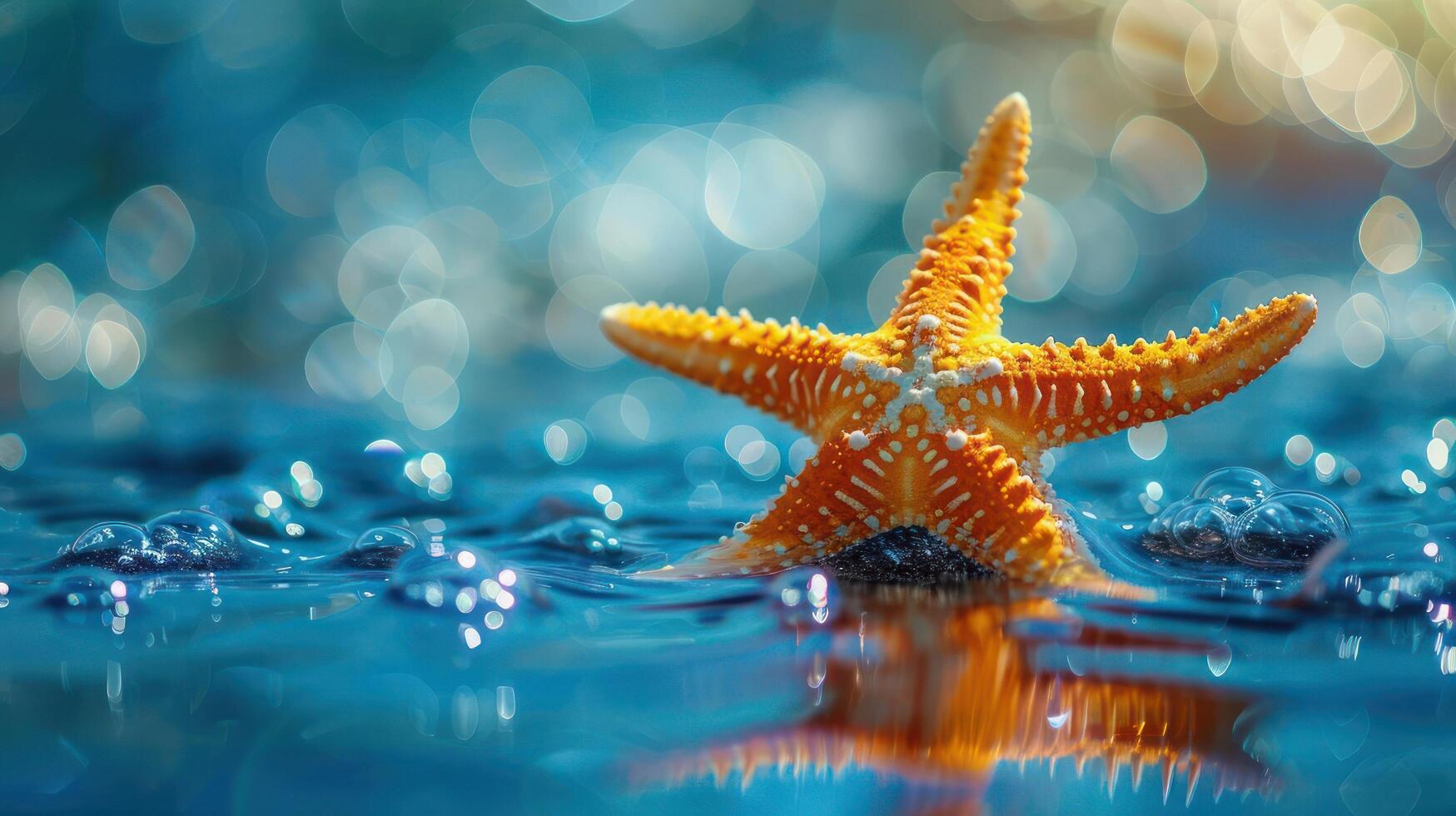 a starfish in the water with a blurry background photo