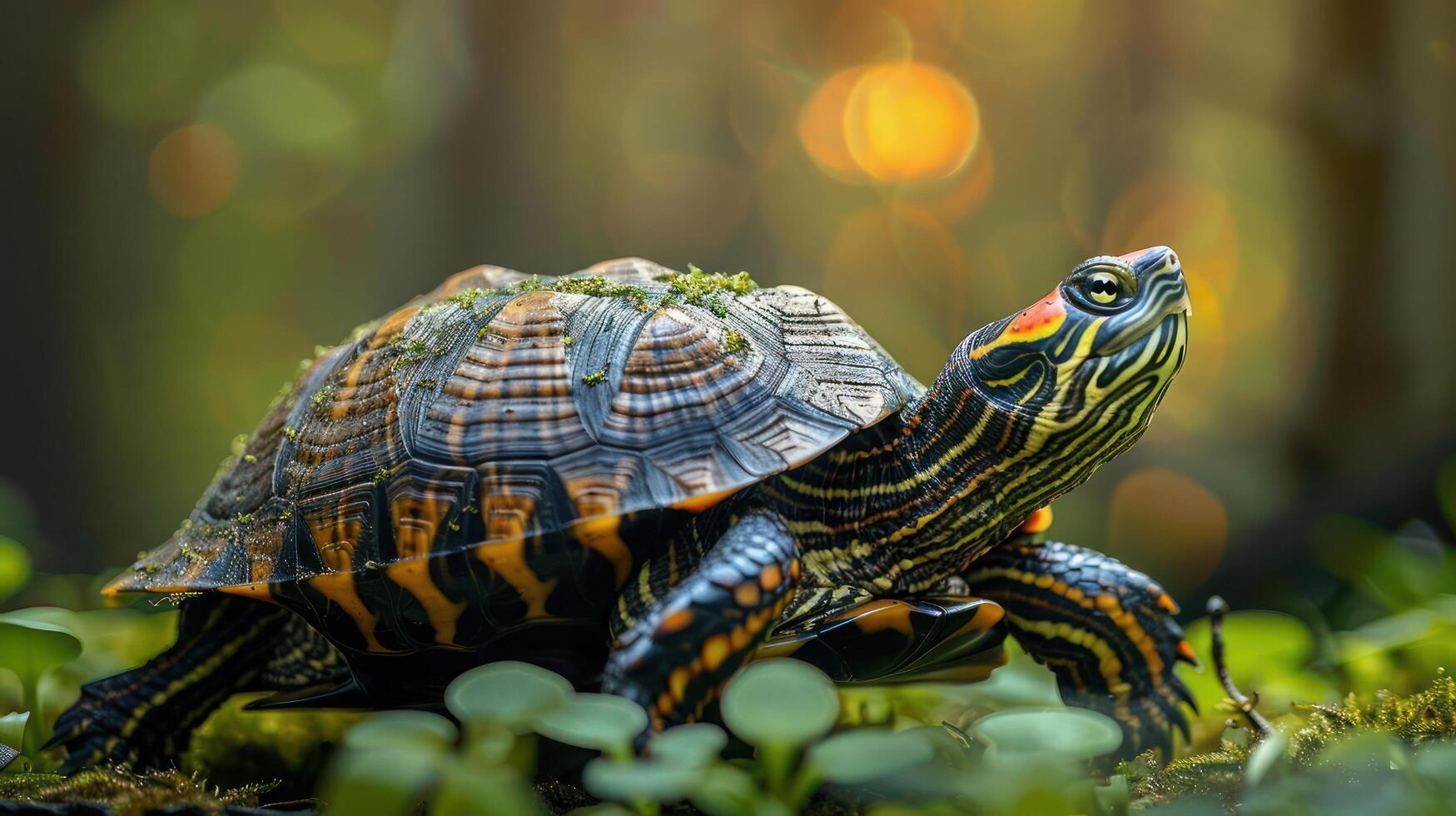 a close up of a turtle in the grass photo
