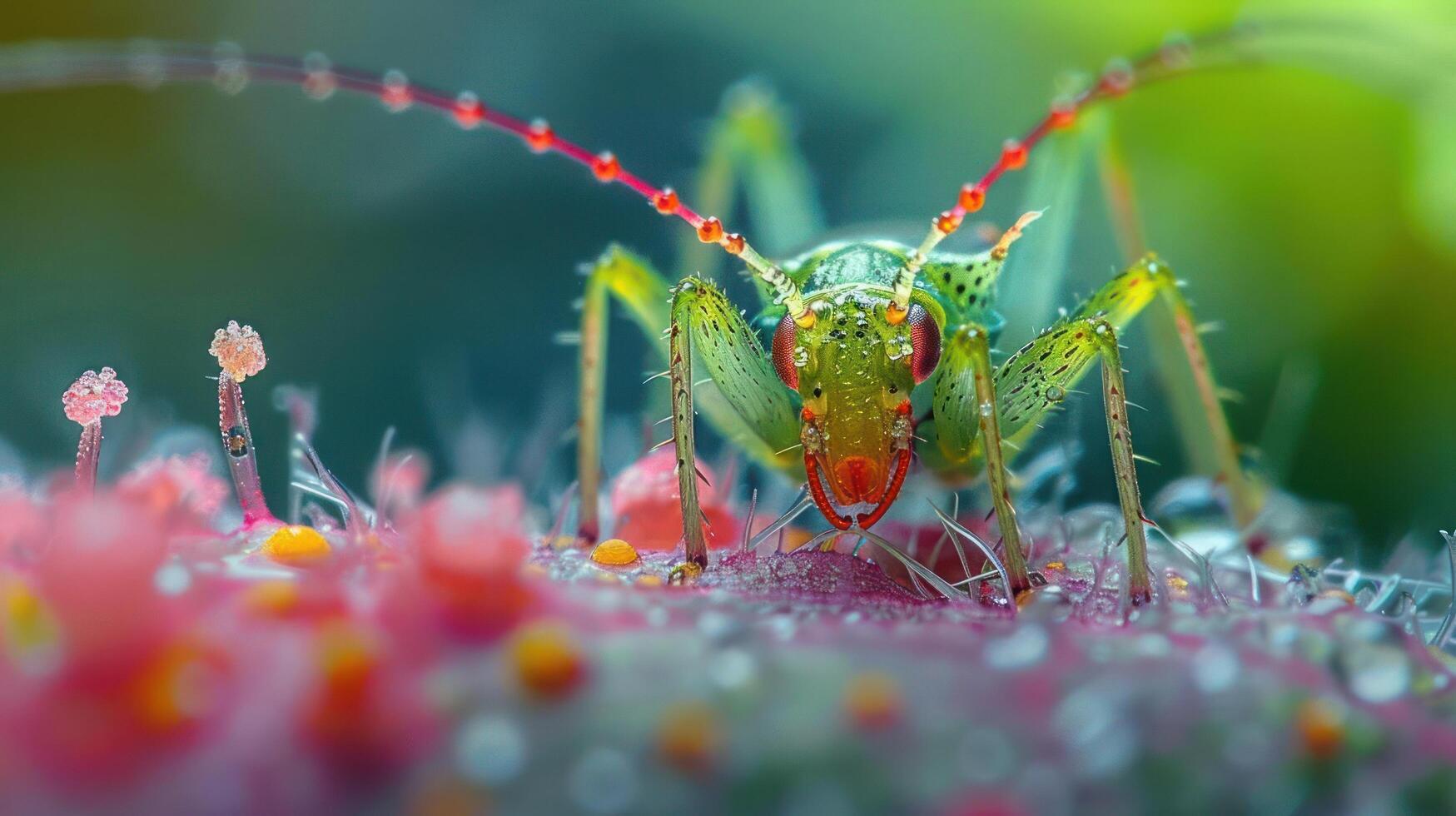 a close up of a grasshopper on a flower photo