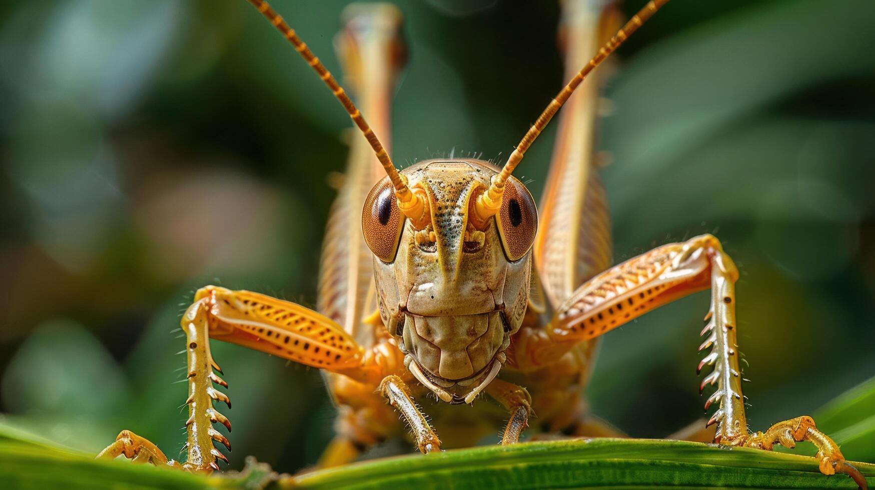 a close up of a grasshopper on a leaf photo