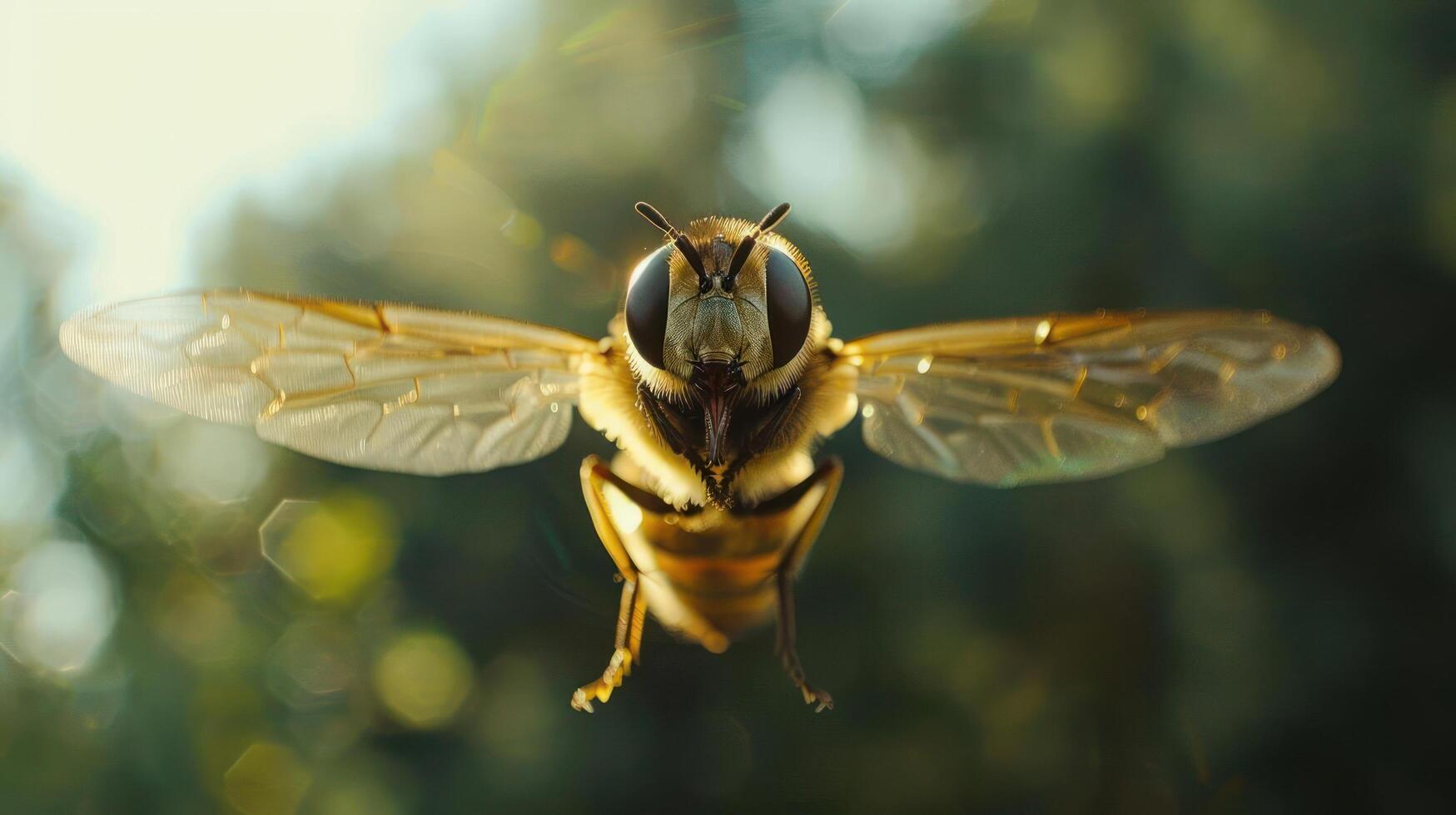 a close up of a bee flying in the air photo