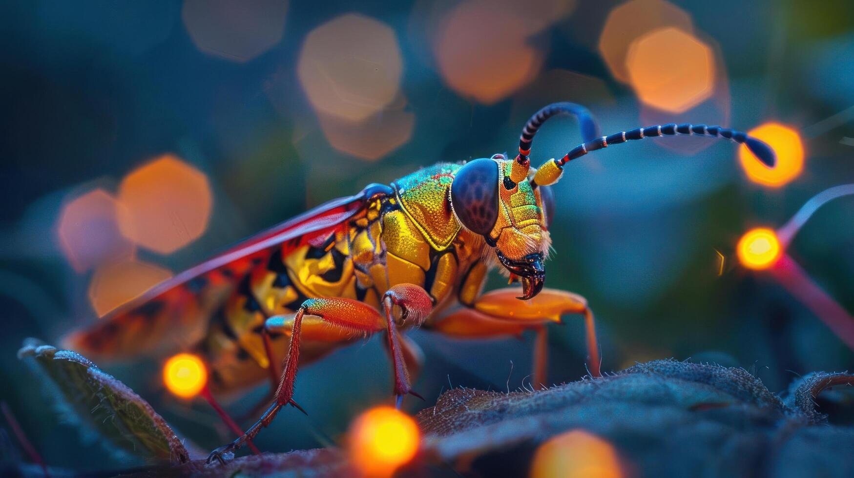 a close up of a colorful insect on a leaf photo