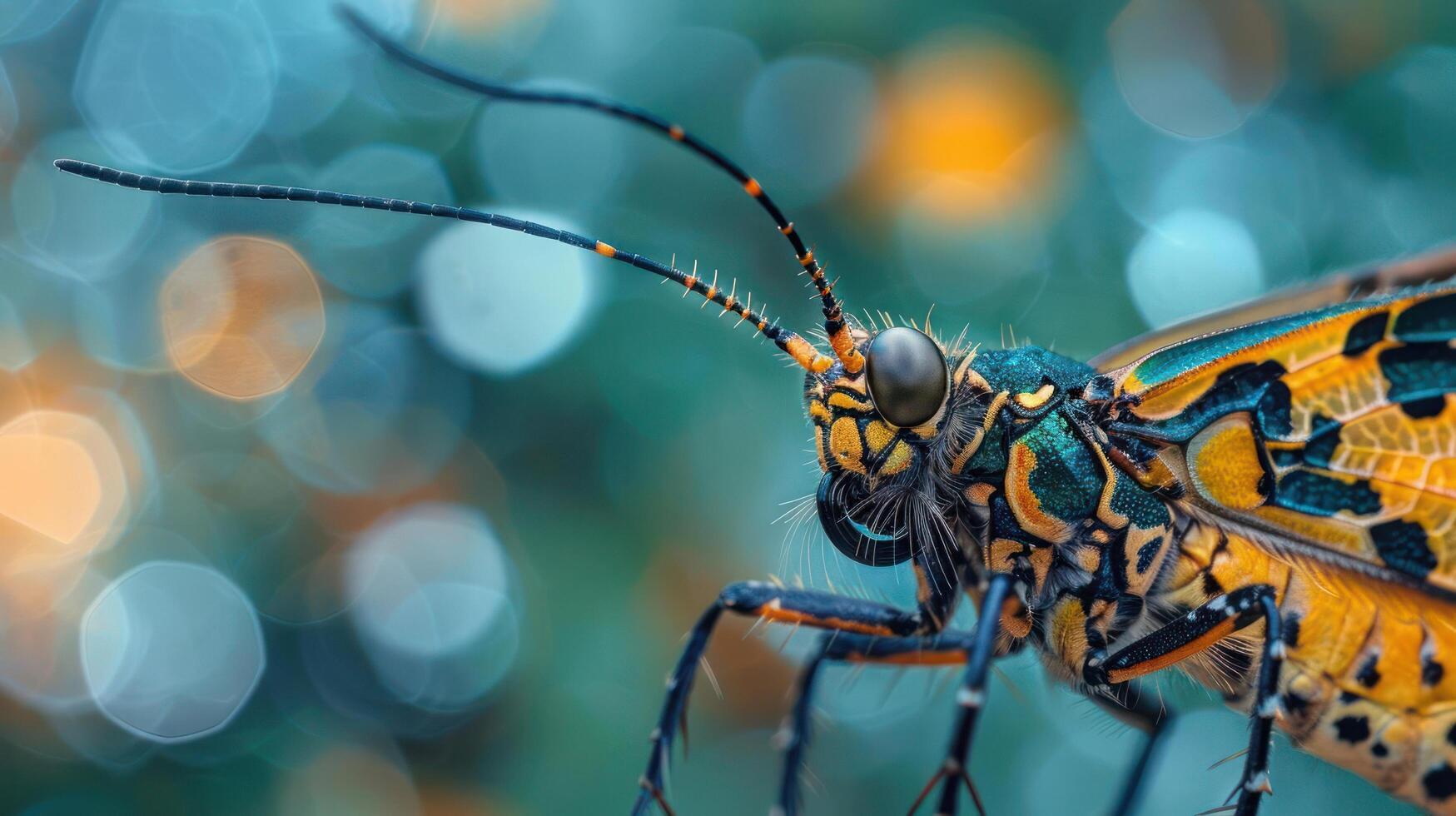 a close up of a colorful insect on a blurry background photo