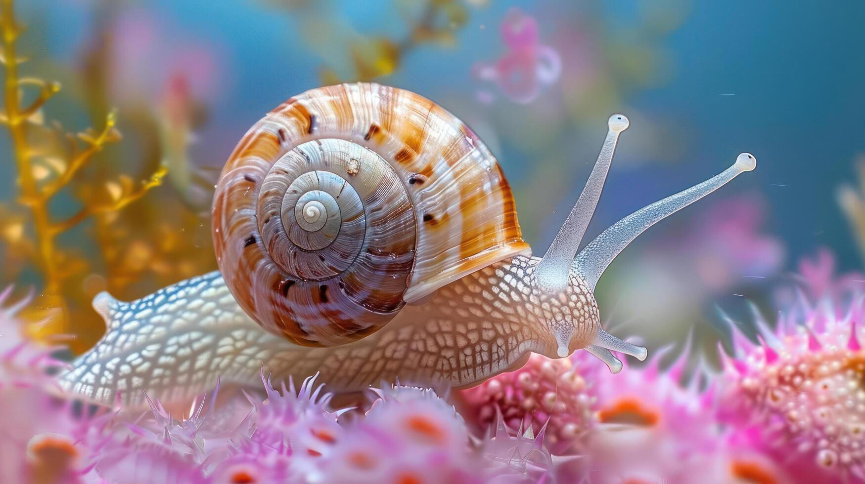 a close up of a snail on a coral photo