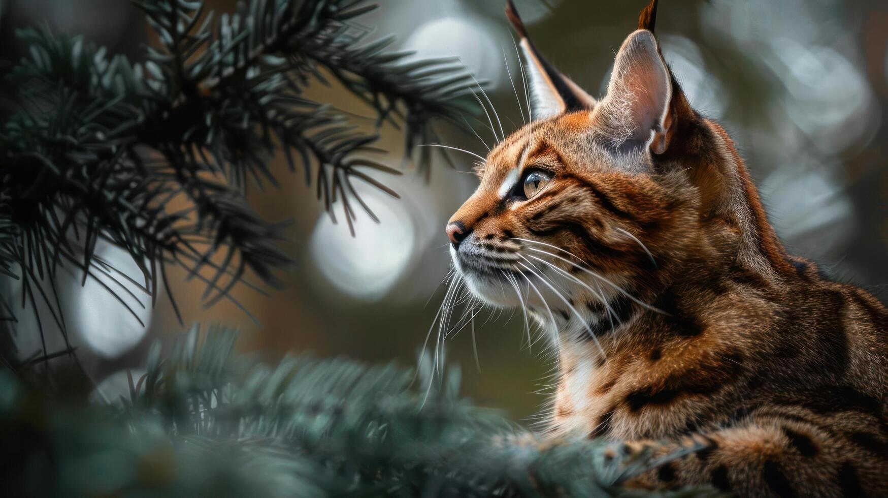 a close up of a cat in a tree photo
