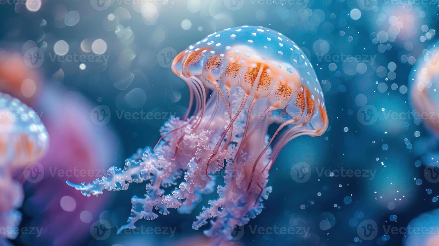 a group of jellyfish swimming in the ocean photo