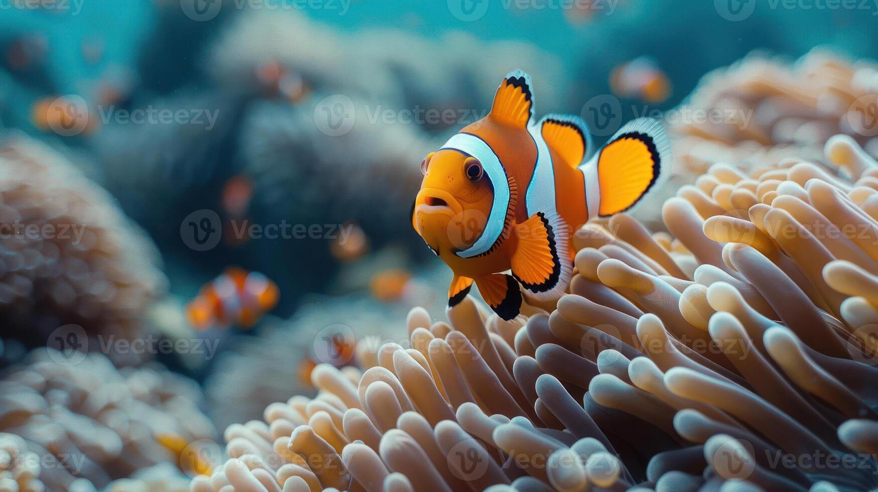 a clown fish swimming in a coral reef photo