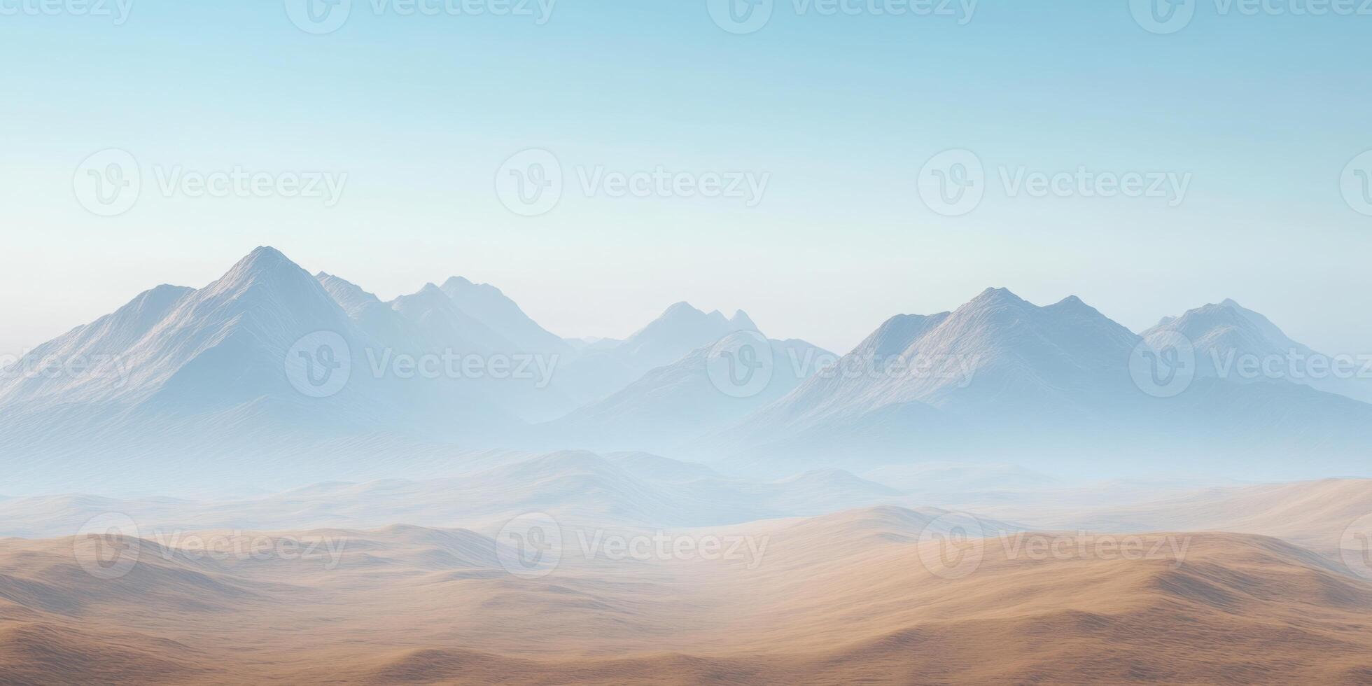 Distant mountains barely visible through desert haze, sand dunes in the foreground photo