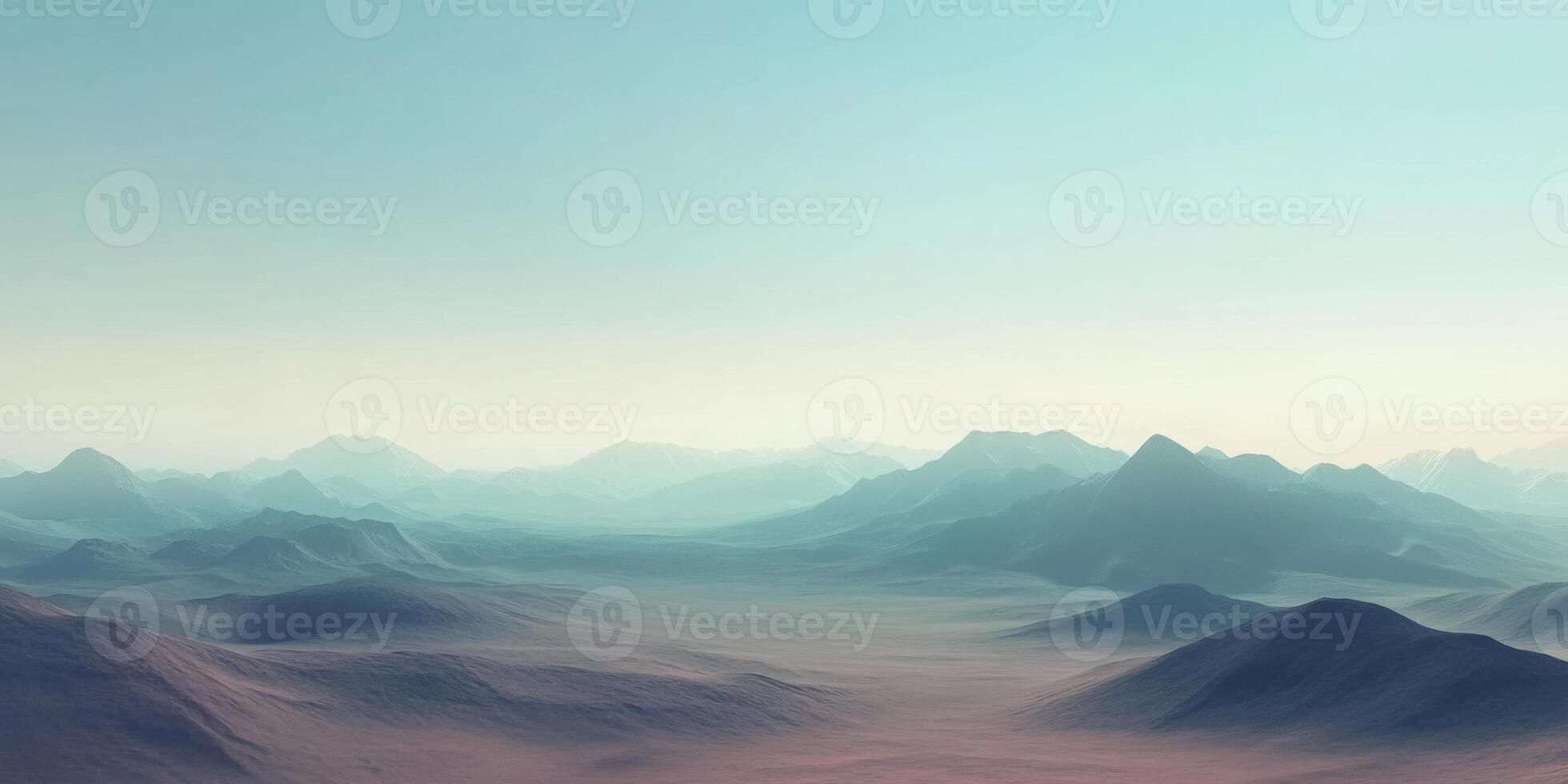 Distant mountains barely visible through desert haze, sand dunes in the foreground photo