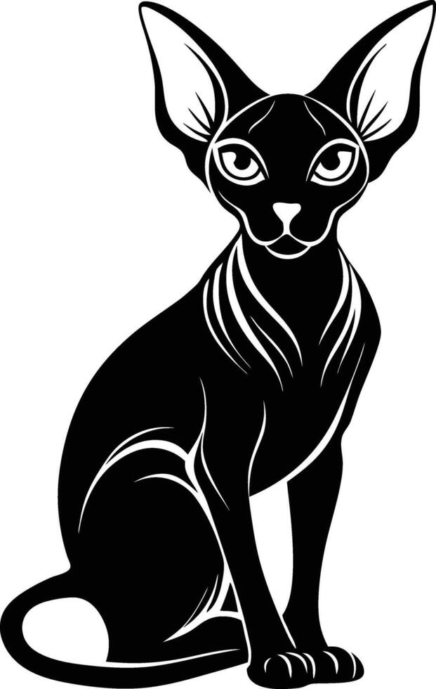 Sphynxes Cat silhouette art illustration black and white logo design vector