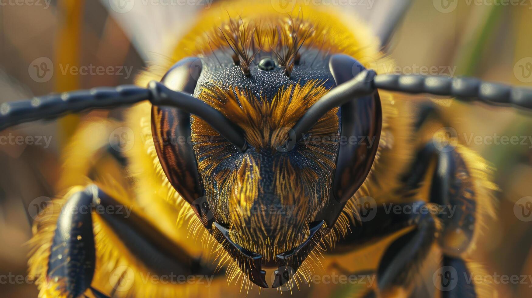 a close - up of a bee's eyes and head photo
