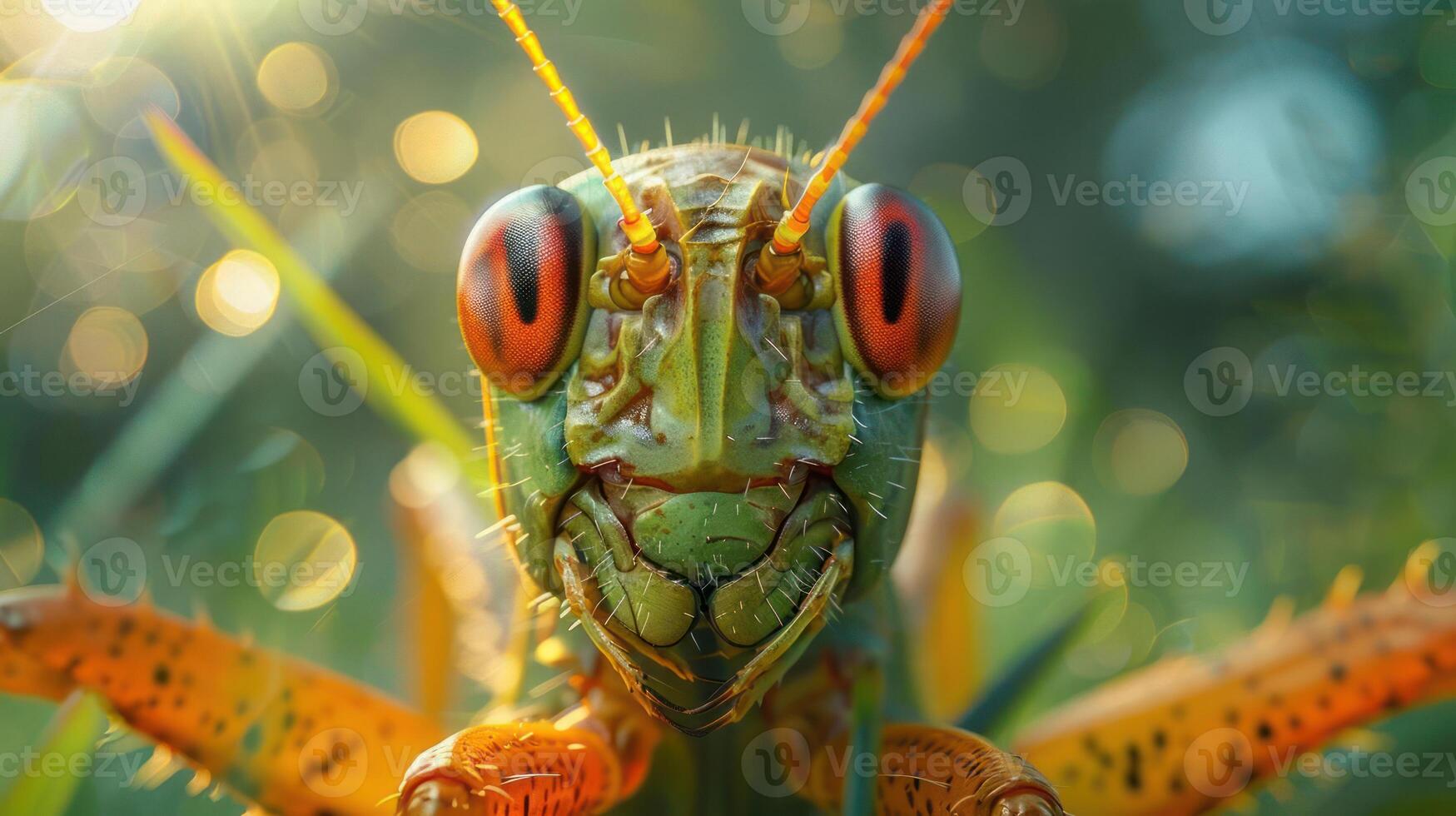 a close up of a grasshopper looking at the camera photo