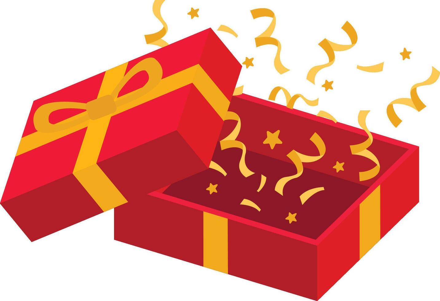Surprise Red Small Cuboid Opened Gift Box on White Background vector