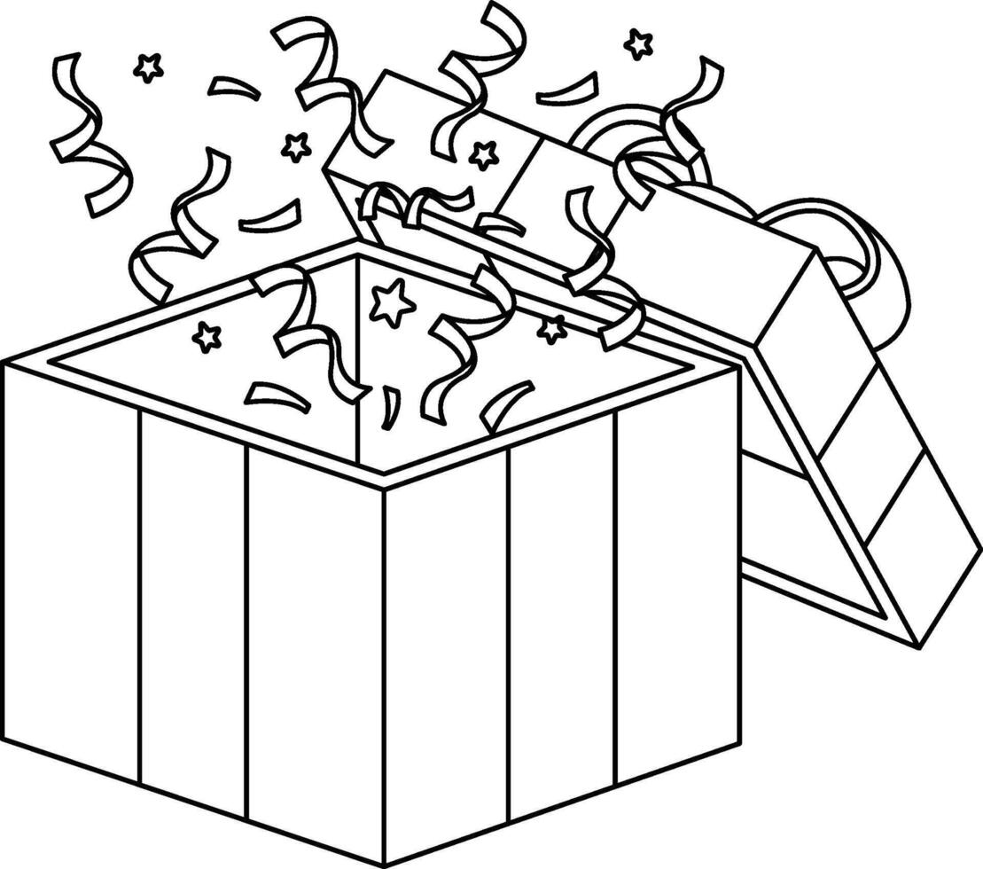 Outline Surprise Red Big Cube Opened Gift Box on White Background vector