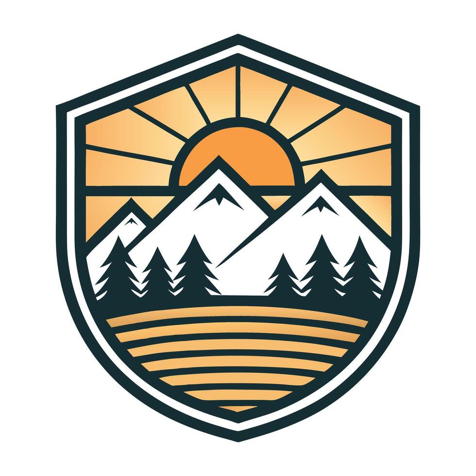 Illustration of a pyramid of mountains and sunset landscape for t-shirt print. vector