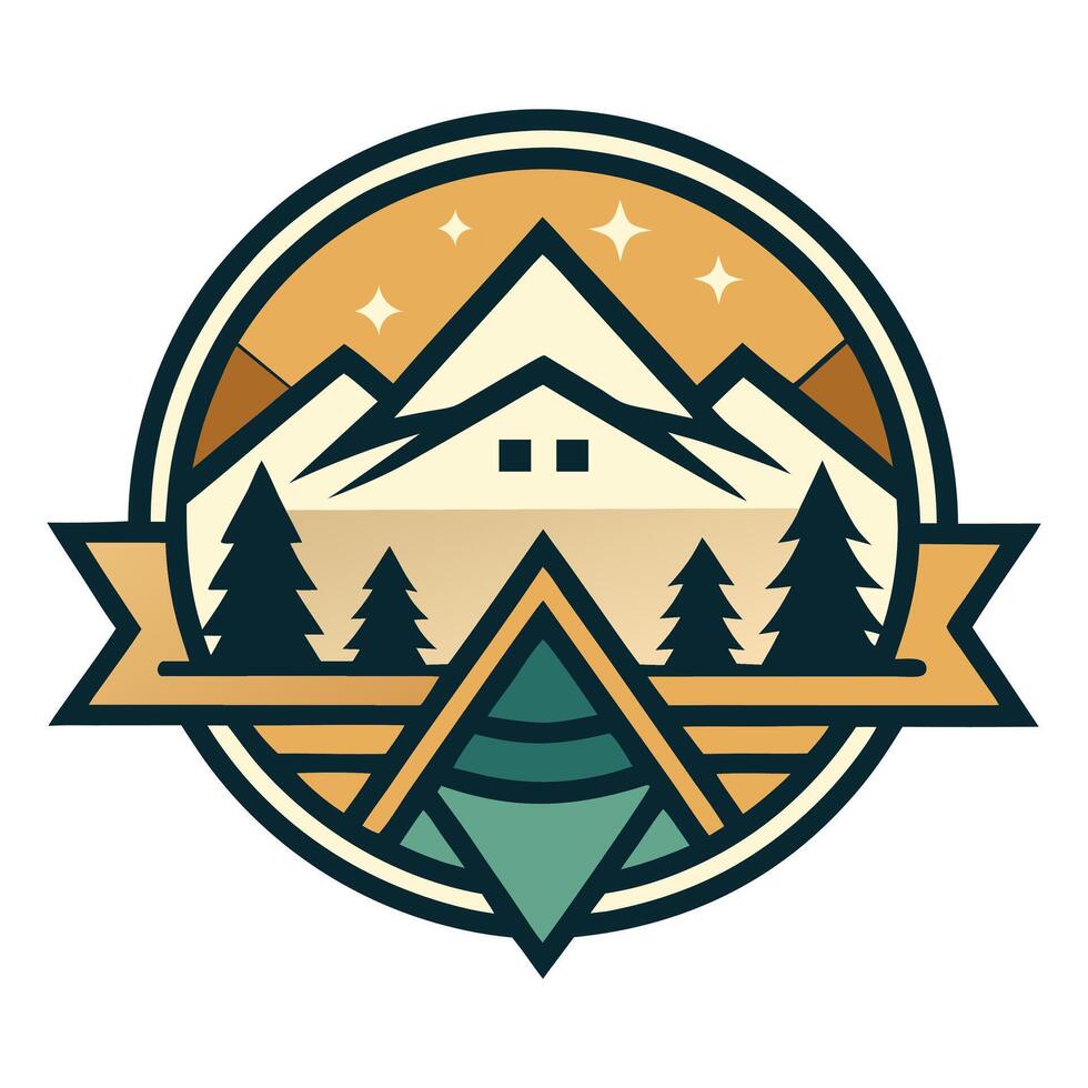 Pyramid of mountains with sunset and sky view adventure logo illustration for t-shirt print. vector