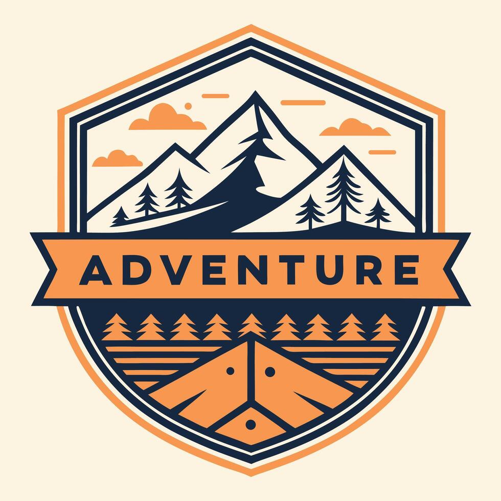 T-shirt print illustration of a pyramid of mountains with sunset and sky view. vector
