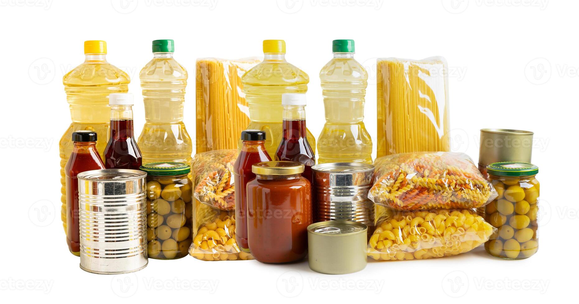 Vegetable oil and water in bottle isolated on white background. photo