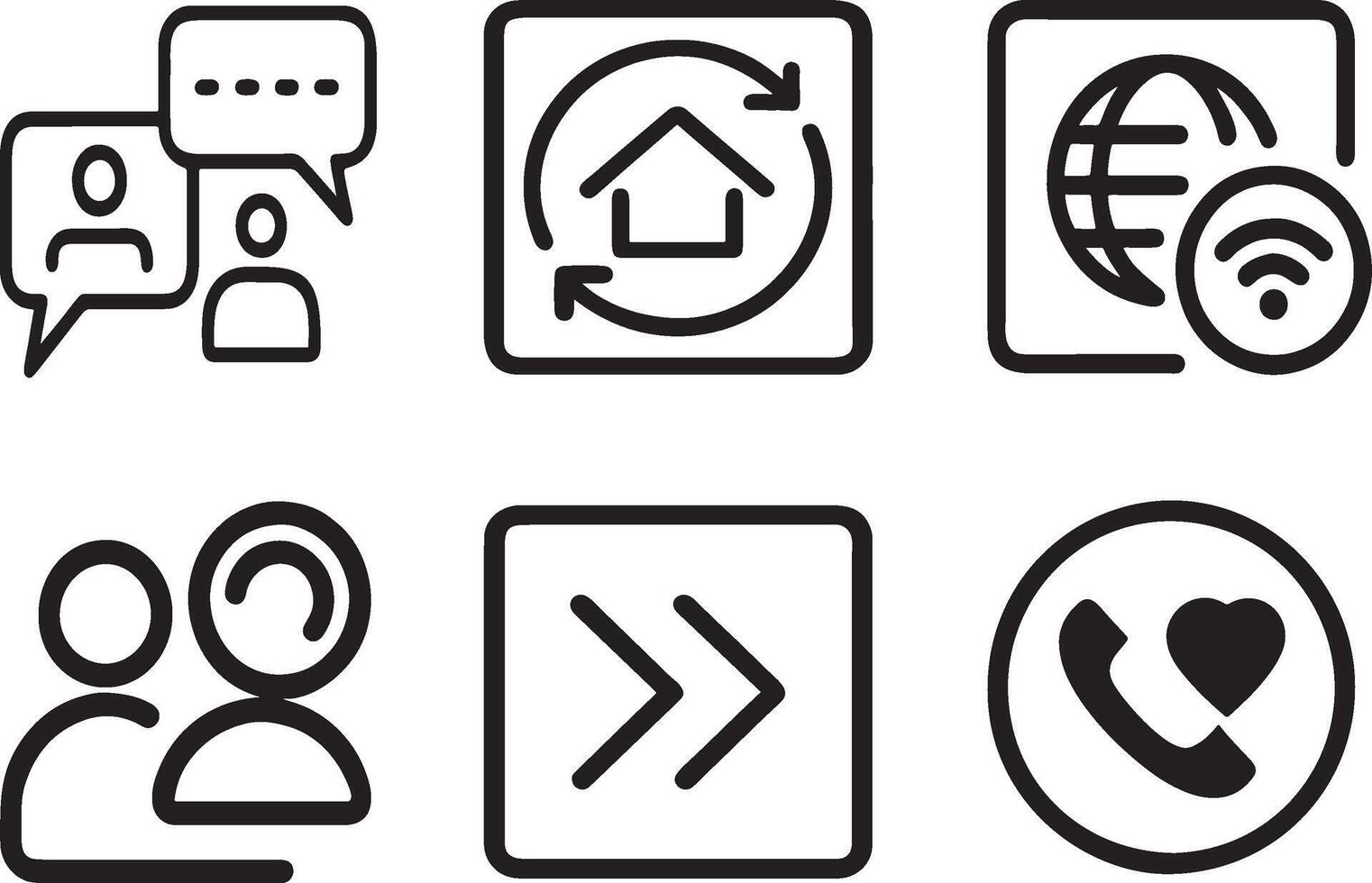 Essential chat home internet user right arrow call icon vector