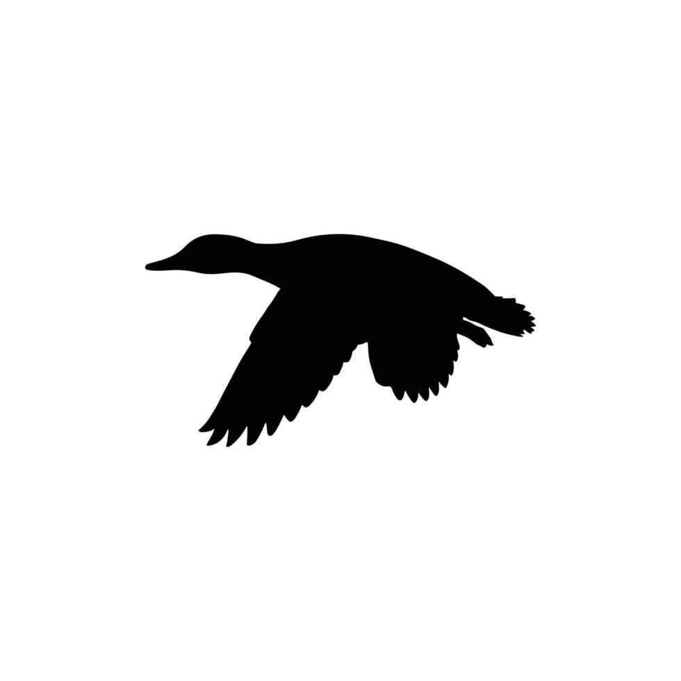 A black silhouette of a duck flying in the air vector