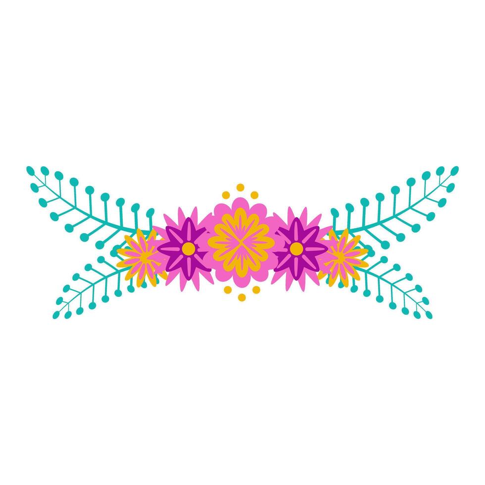 The botanical boundary of the frame line with geometric colors and leaves. Folcloric Scandinavian motive wreath vector