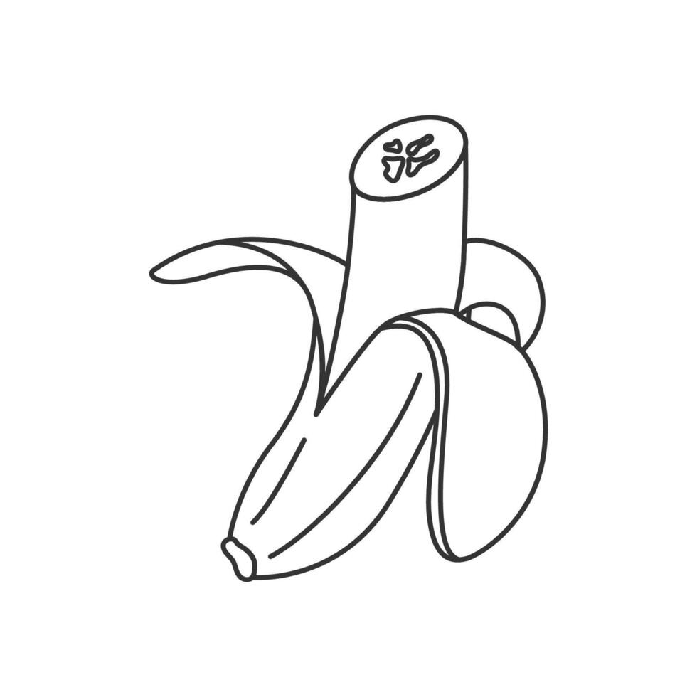 Doodle banana line icon. Simple drawing of half banana in open peel vector