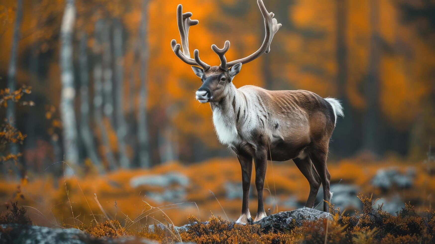 a deer standing on top of a grass covered field photo