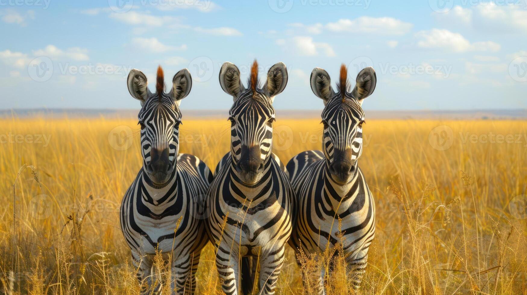 three zebras standing in a field of tall grass photo