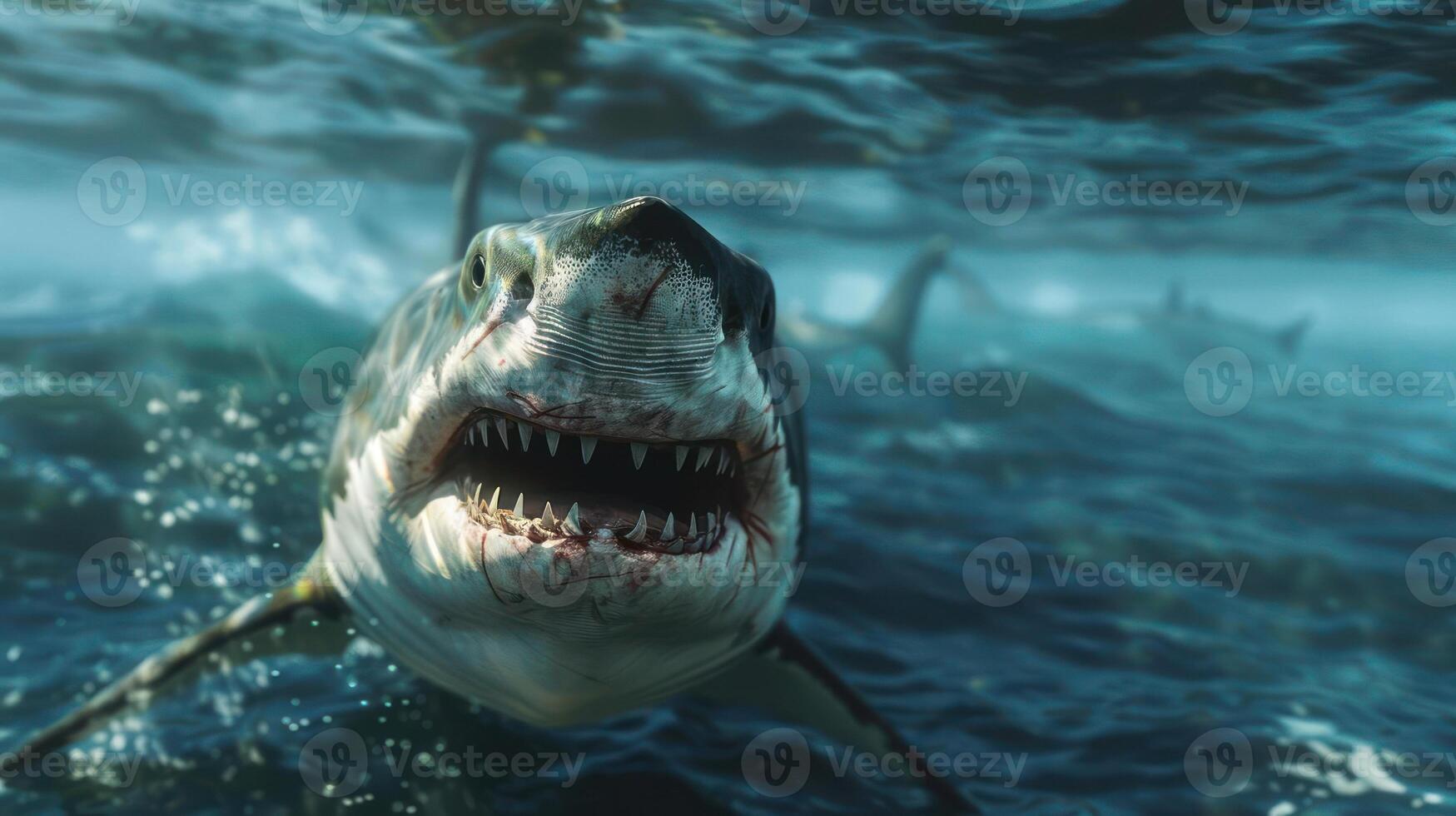 a shark with its mouth open in the water photo