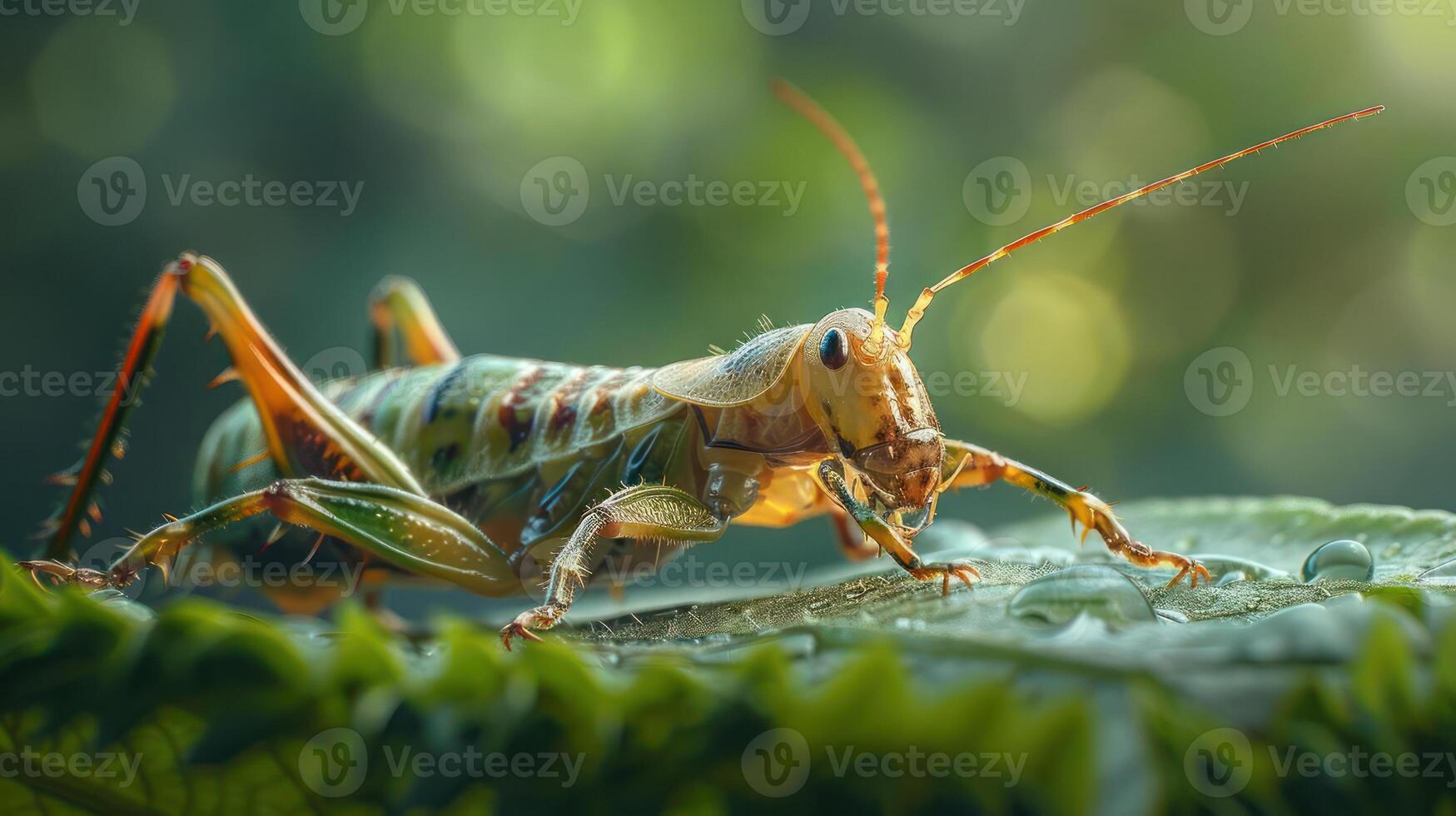 a close up of a grasshopper on a leaf photo