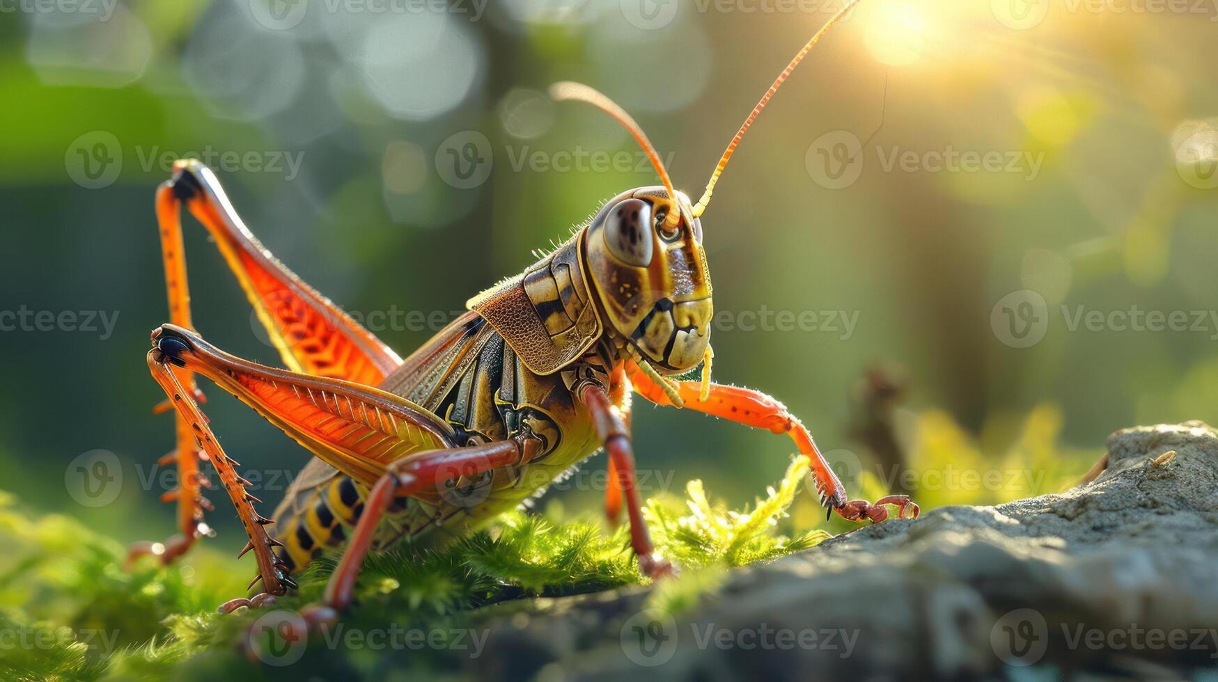 a close up of a grasshopper on a rock photo