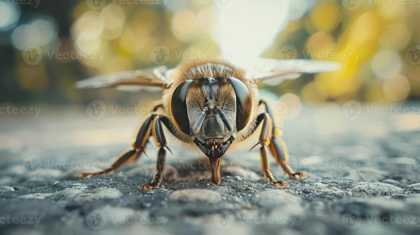 a close up of a bee on the ground photo