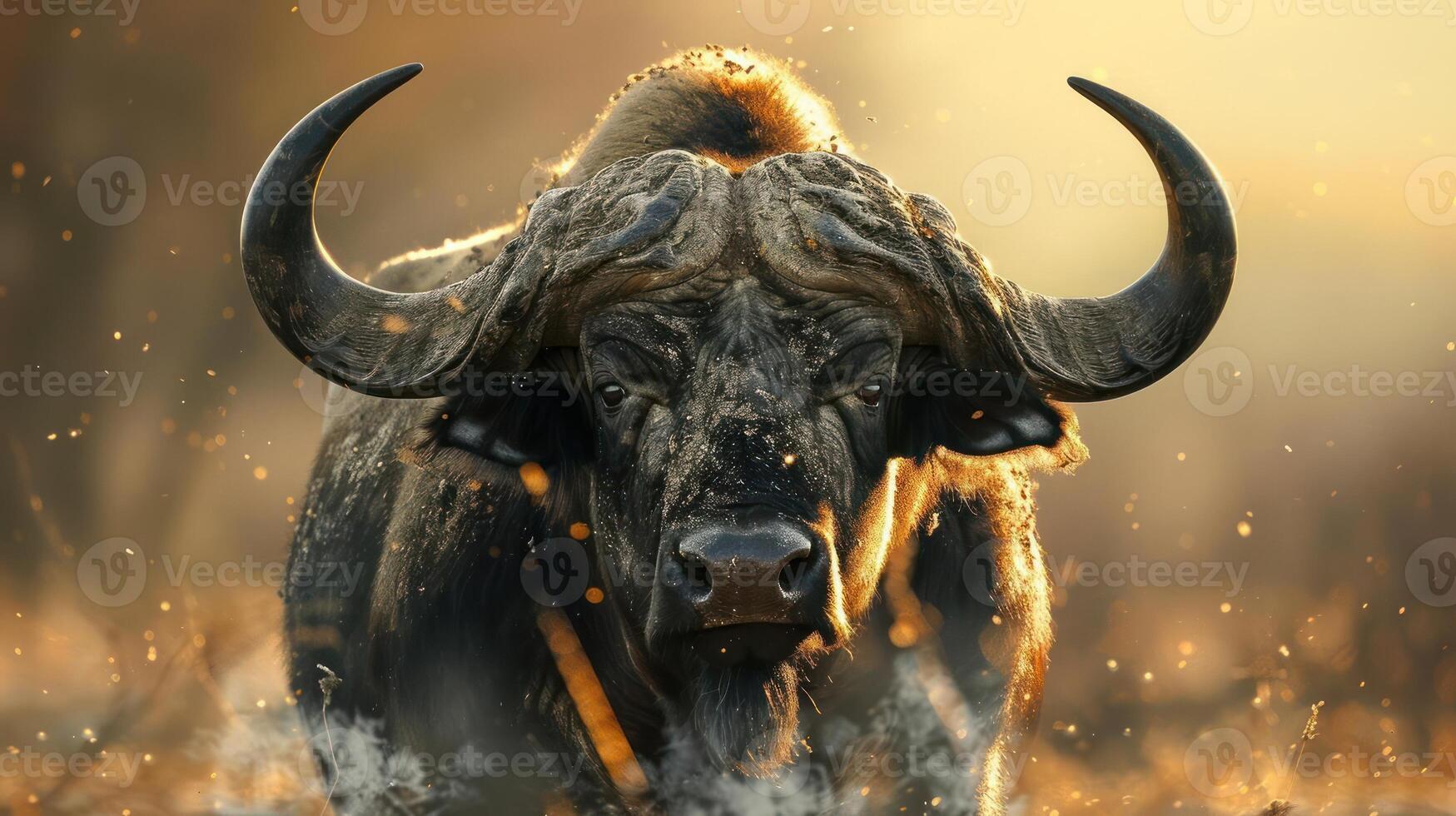 a painting of a bull with large horns photo