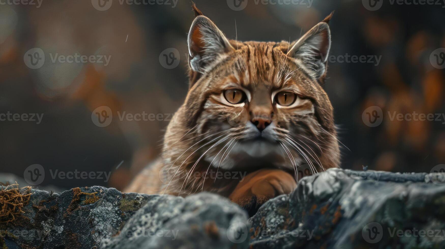 a close up of a cat on a rock photo