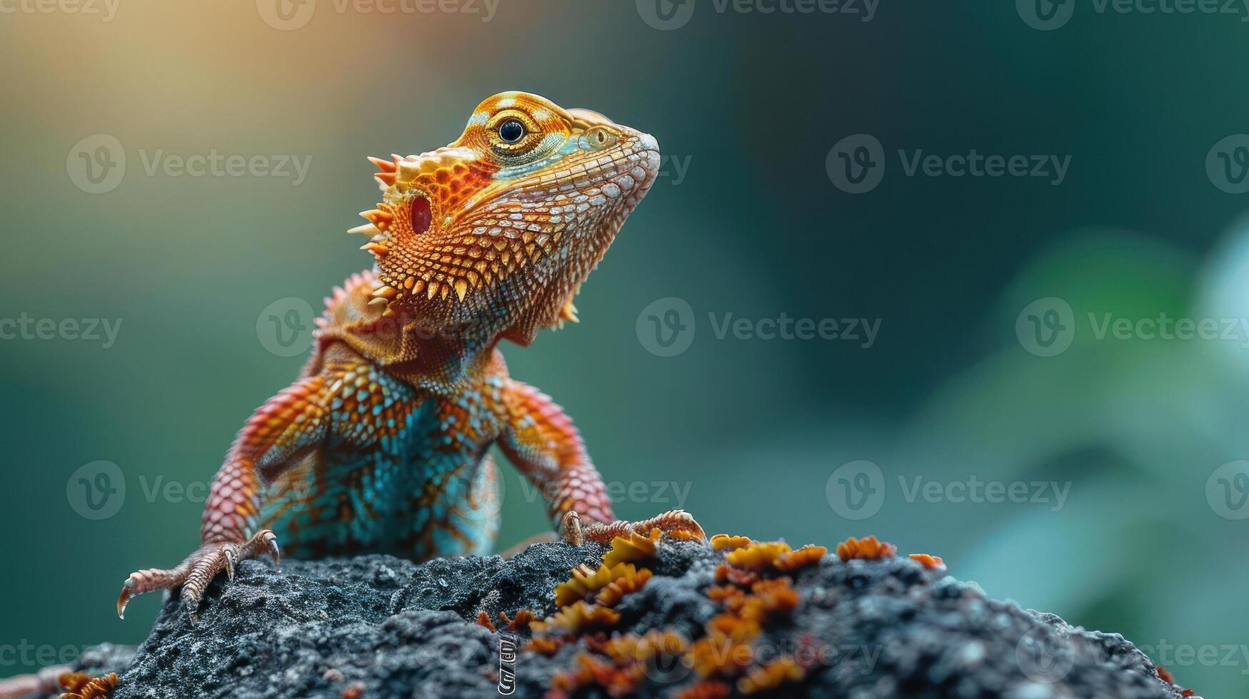 a close up of a lizard on a rock photo