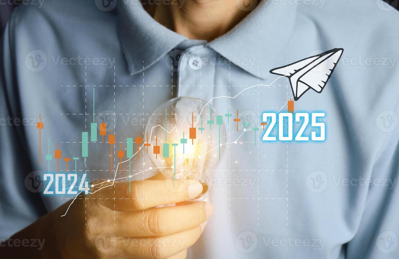 The concept of the target of the year 2025, the graph shows the stock that can make a profit. photo