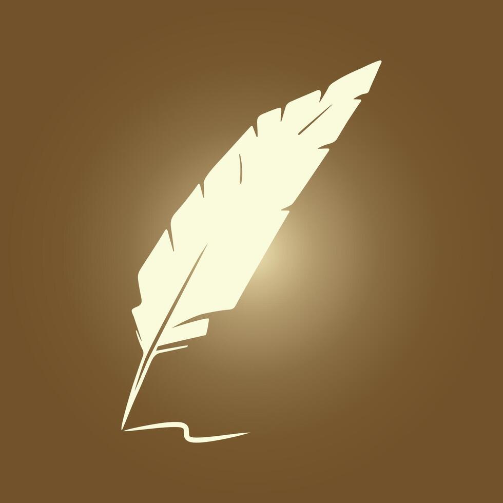 Feather quill icon on brown background vector