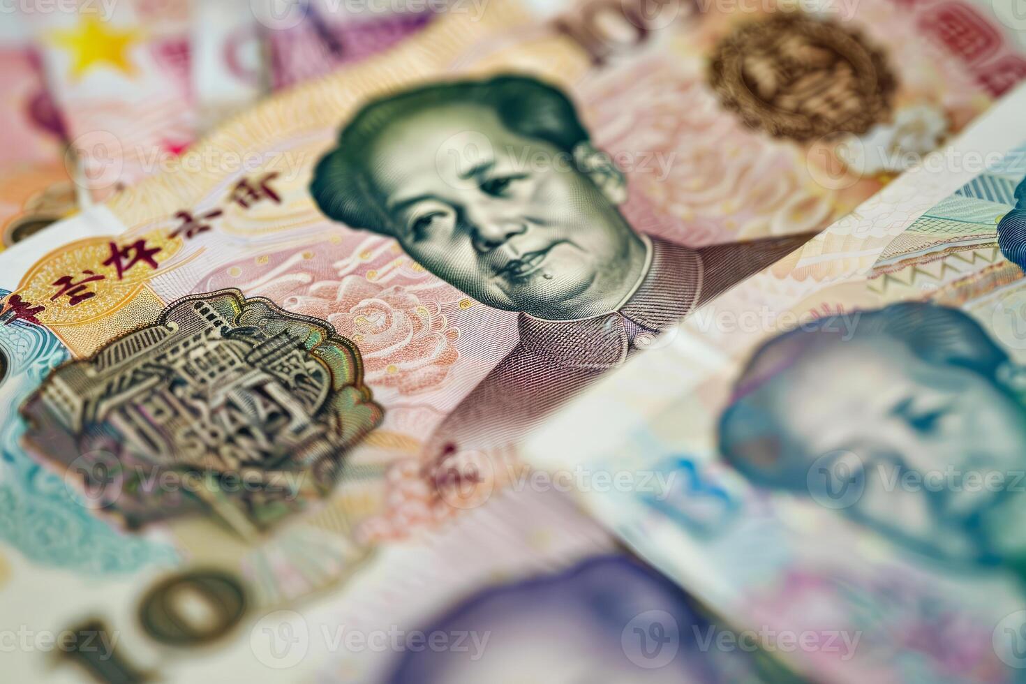 Mao zedong looking sternly from chinese renminbi banknotes photo
