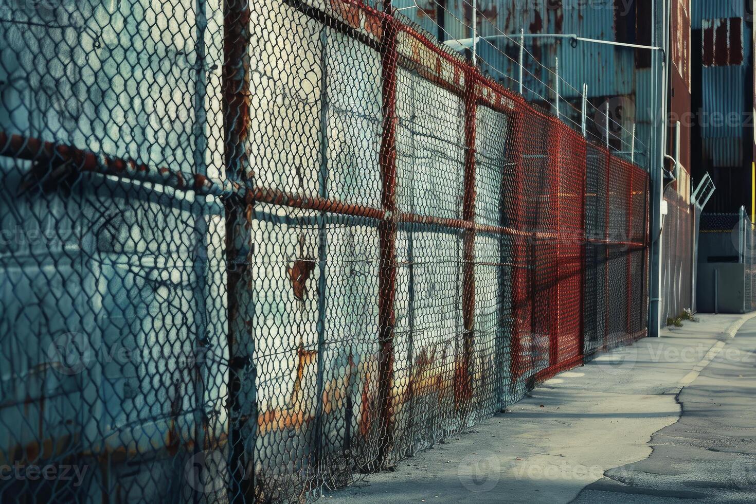 Rusty chain link fence protecting an industrial building photo