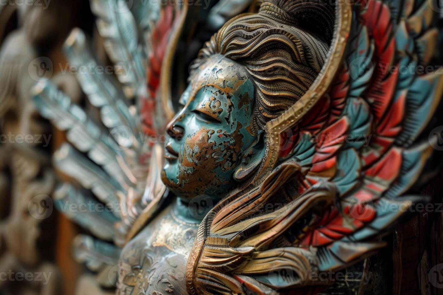 Colorful statue of a woman with wings representing an angel photo