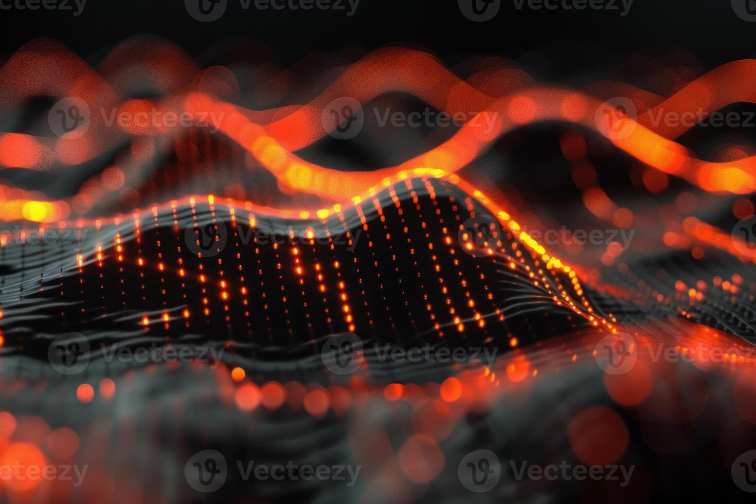 Abstract orange wavy lines flowing over grid data visualisation photo