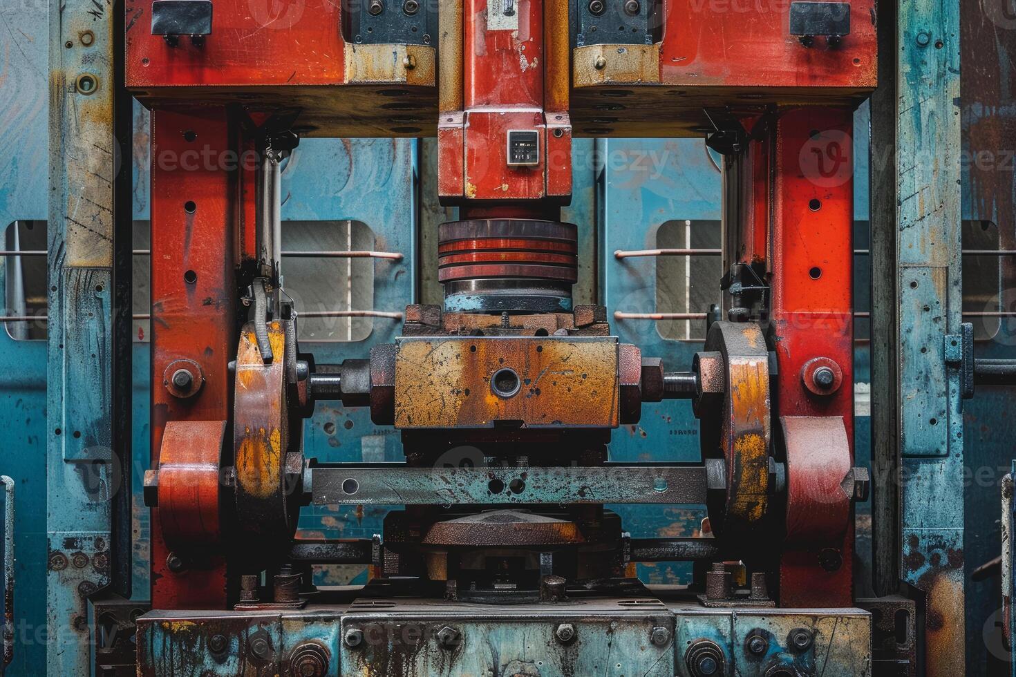 Old industrial machine pressing metal in a factory photo