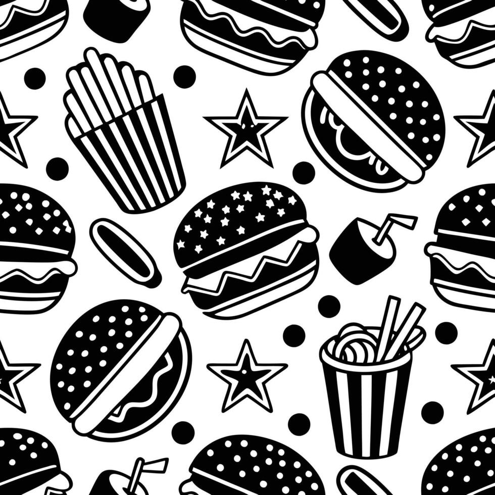 Seamless pattern with hamburgers and fries vector