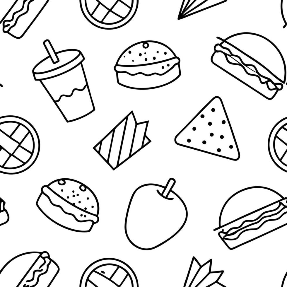 A black and white pattern with food items vector